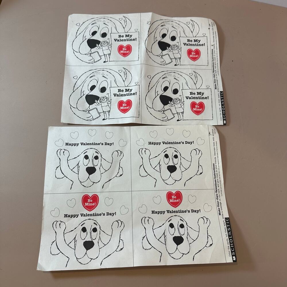 Vintage Paper Valentine's Clifford Big Red Dog 2 Sheets Cutout Scholastic 90s